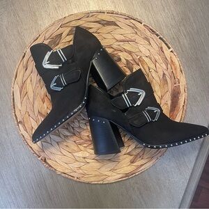 Gianni Bini Western Studded Buckle Black Heel Booties- Size 5